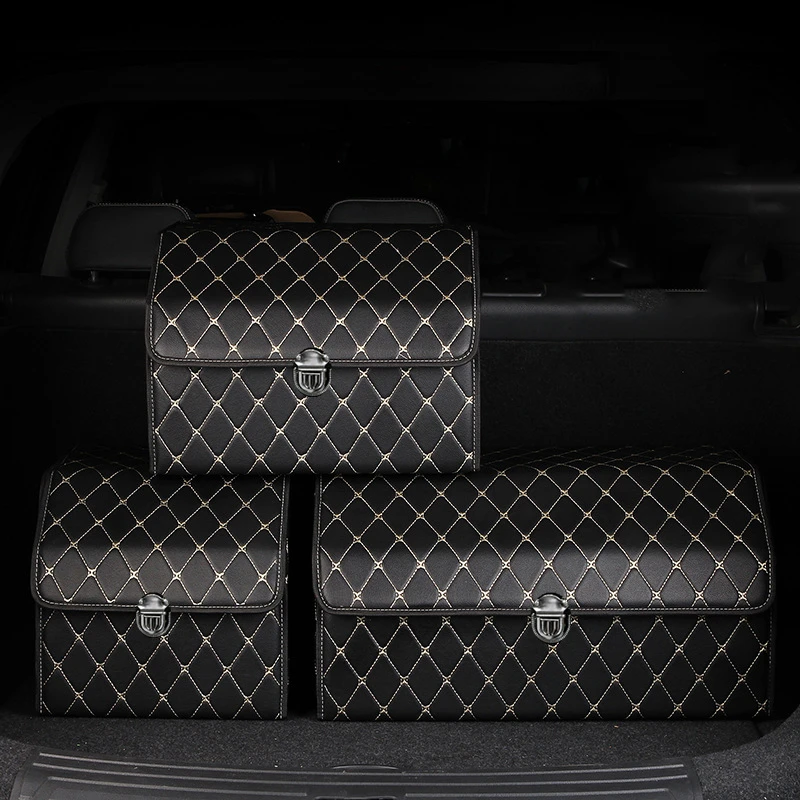 PU Leather Car Trunk Organizer Storage Bag Box Auto SUV Trunk Storage Bag  Folding Large Cargo Stowing Tidying Car Accessories