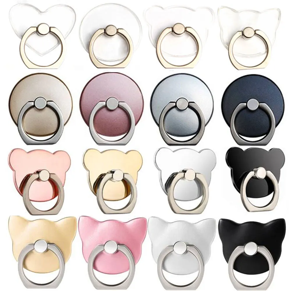 Dedo anillo para teléfono móvil soporte para Smartphone celular inteligente redondo para el teléfono anillo transparente gato titular corazón Socket coche soporte de montaje