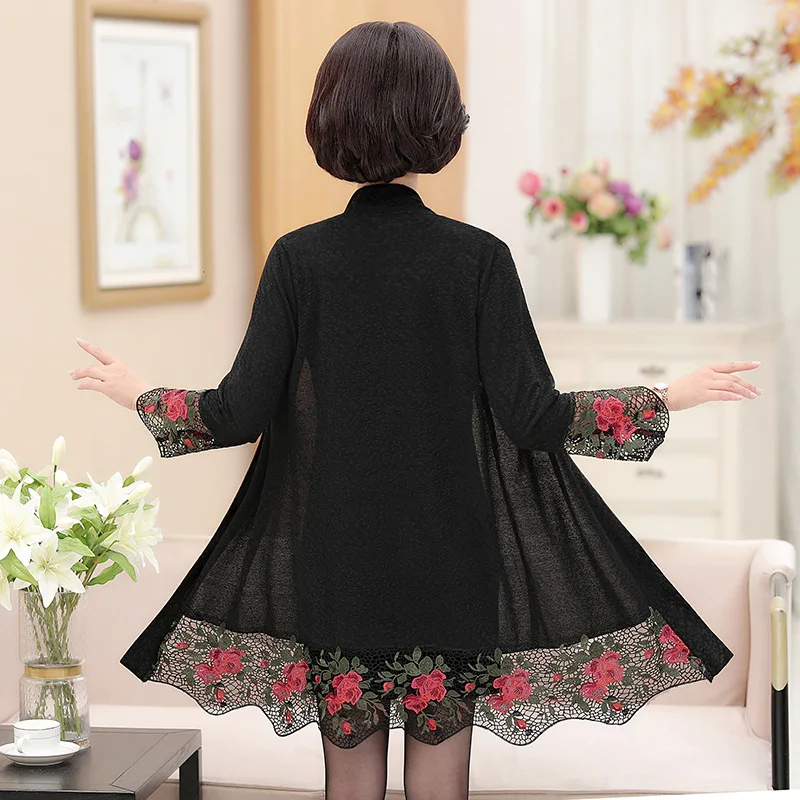 

Middle-aged WOMEN'S Apparels Summer And Autumn Cardigan Shawl Two-Piece Set Middle-aged Women Dress Outdoor Three-quarter-length
