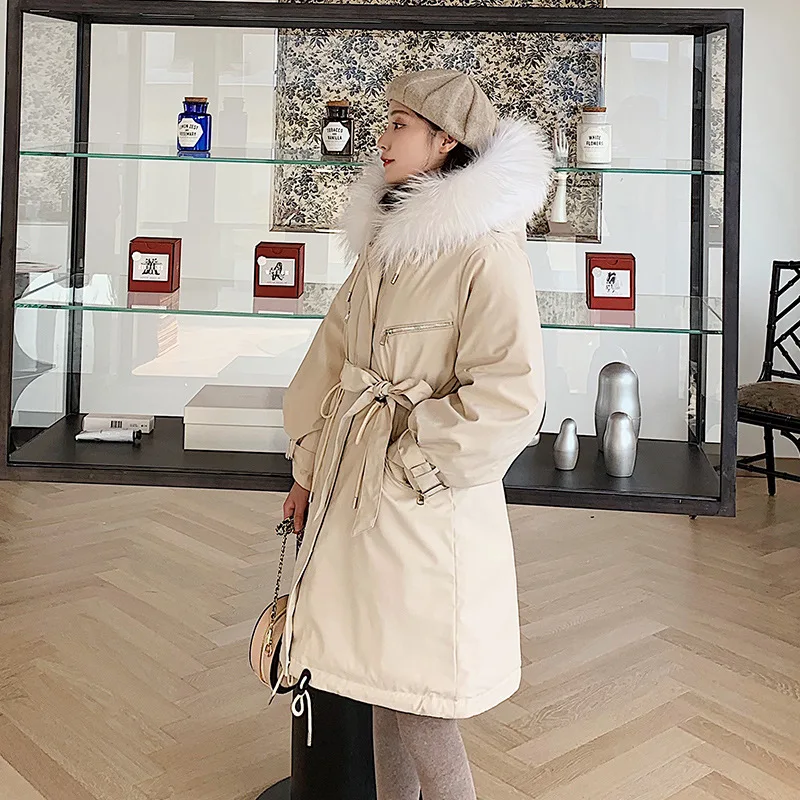 

19 Autumn And Winter New Style down Jacket Cotton-padded Clothes Women's Korean-style Long Loose-Fit BF Waist Hugging Slimming P