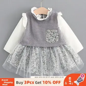 

Bear Leader 6M-24M Baby Girl Autumn Long Sleeve Dresses Girl Mash Patchwork Casual Dress Little Girls Princess Elegant Dress