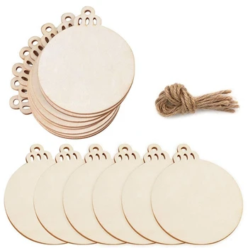 

30Pcs Round Wooden Discs with Holes, 3.5inch Unfinished Predrilled Natural Wood Slices, Wooden DIY Christmas Ornaments