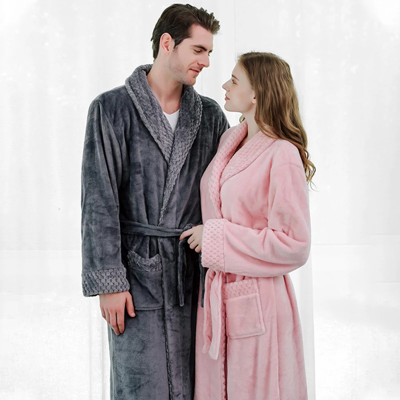 Aolamegs Men Bathrobe Flannel Night Gown Soft Long Open Sleepwear Cozy Warm Advanced Homewear Baggy Style Couple Pajamas Winter