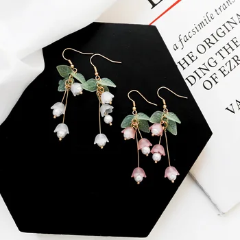 

literature ear drop small pure fresh and sweet girl convallaria majalis flowers hook Drop Dangle Earring Student fashion earring
