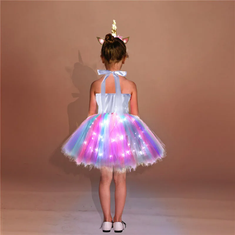 Girls Shiny Unicorn Tutu Dress Glowing Kids Unicorn Dresses For Girls Hallowmas Party Princess Dress Children Clothing girls dress princess costume kids clothes
