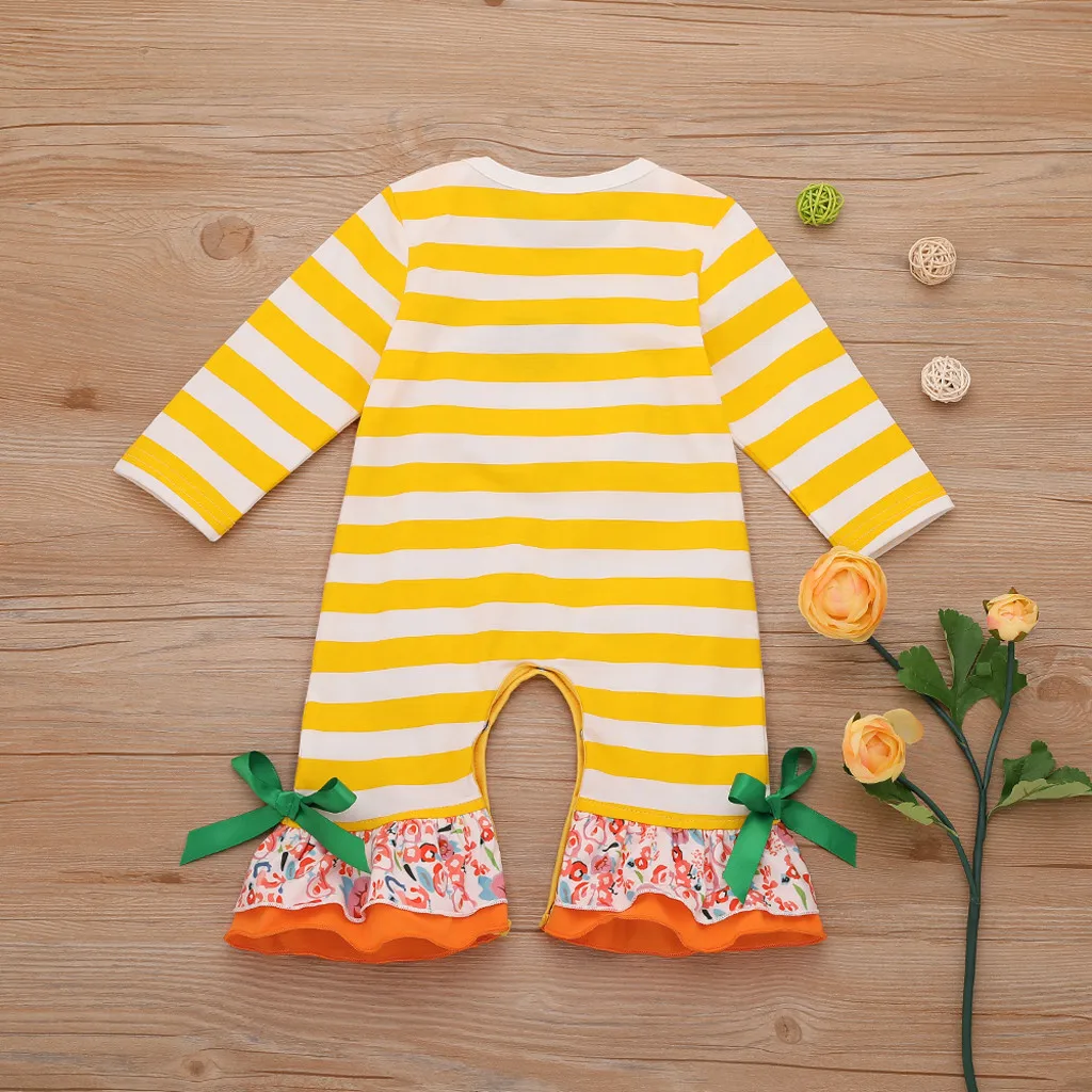 Toddler Baby Kids Girls Fall clothes girls halloween outfits pumpkin Striped Ruched Jumpsuit Romper Clothes 9.4