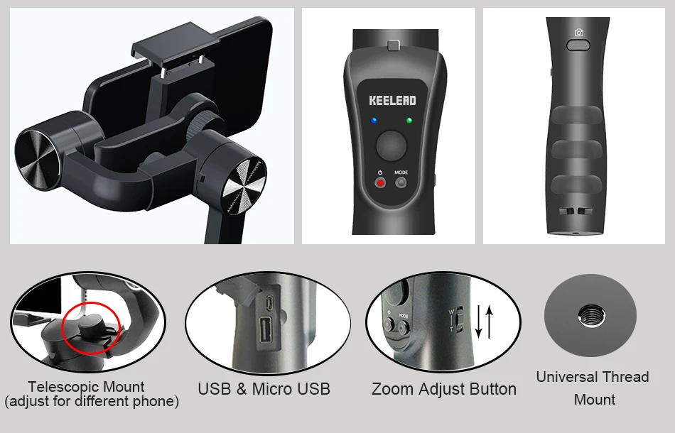 KEELEAD 3-осевой ручной шарнирный стабилизатор для камеры GoPro w/фокус Pull& Zoom для iPhone Xs Max Xr X 8 плюс 7 6 Plus SE samsung экшн Камера