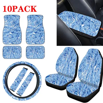 

AIMAAO 10 Piece car seat cover blue marble pattern 3D printing universal front seat protector car seat accessories cushion set