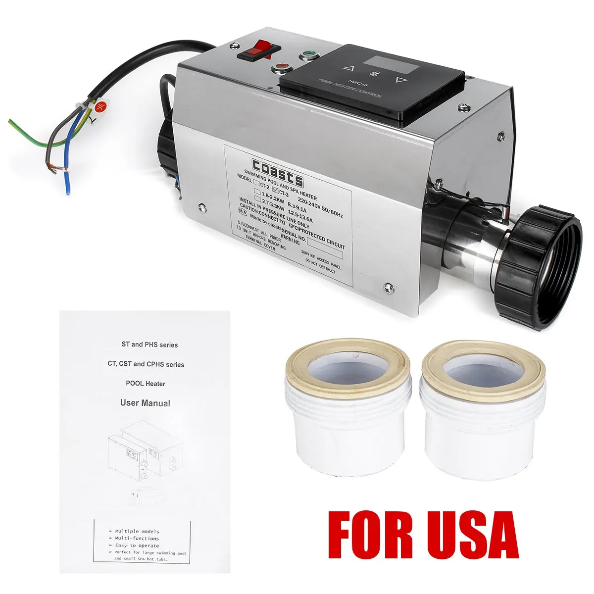 3KW 220/240V Swimming Pool&Bath SPA Intelligent Electric Water Heater Thermostat 