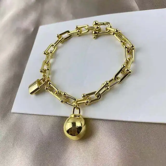 New product of classic ball lock 100% silver 1:1 original senior designer ms jewelry jewelry bracelet necklace free logistics Gold