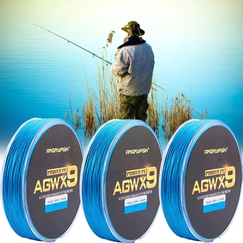 ANGRYFISH Diominate X9 PE Line 9 Strands Weaves Braided Fishing Strong Line Blue Super 15LB