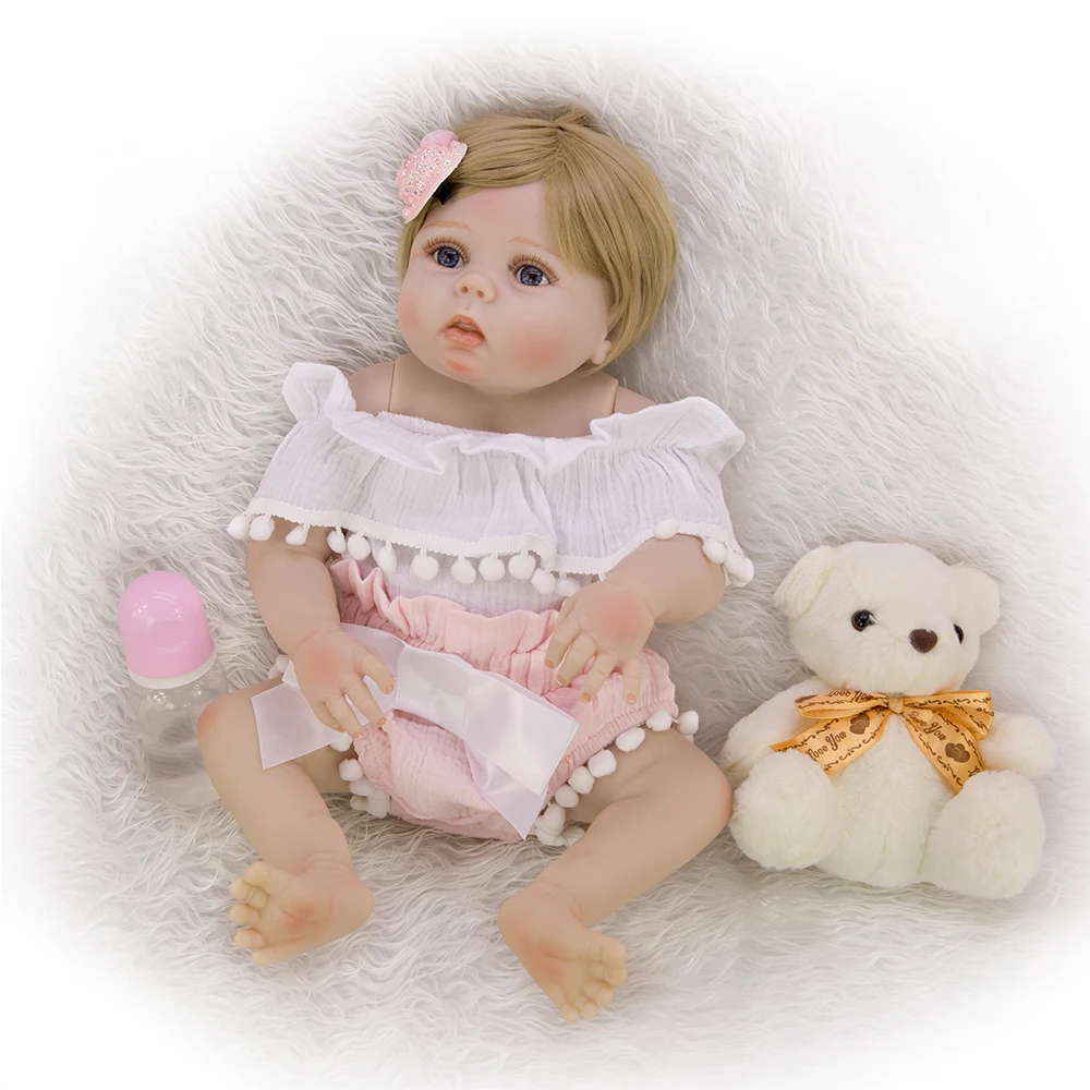 57 см куклы Reborn girl виниловые силиконовые куклы Reborn Baby куклы имитация блонд реалистичные голубые глаза новорожденный мальчик игрушка перед сном
