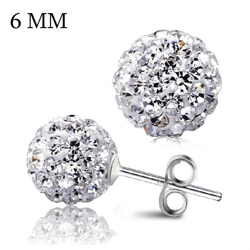 6 MM-White Новые трендовые брендовые корейские серьги из нержавеющей стали, серьги-гвоздики с блестящими шариками и кристаллами для женщин, модных ювелирных изделий - Окраска металла: 6 MM-White