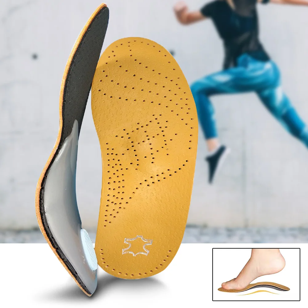 

1 Pair Unisex Soft Pad Breathable Orthotic Insoles Practical Artificial Leather Correct Flat Foot High Arch Support Health Care