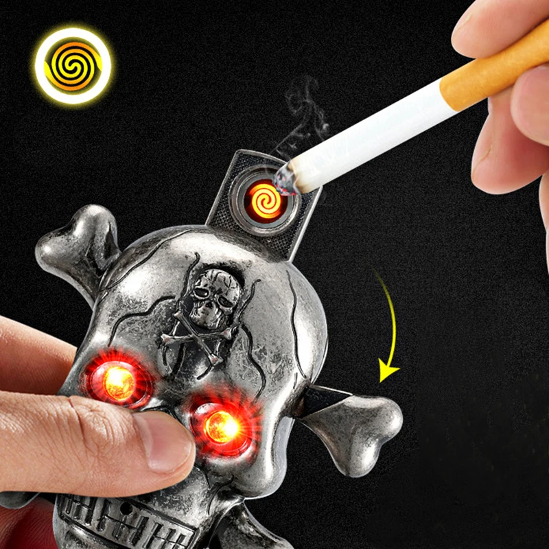 

Creative USB Skull Onomatopoeia Lighter Metal Replaceable Electric Heating Wire Lighter Cigarette Tungsten Windproof Lighter New