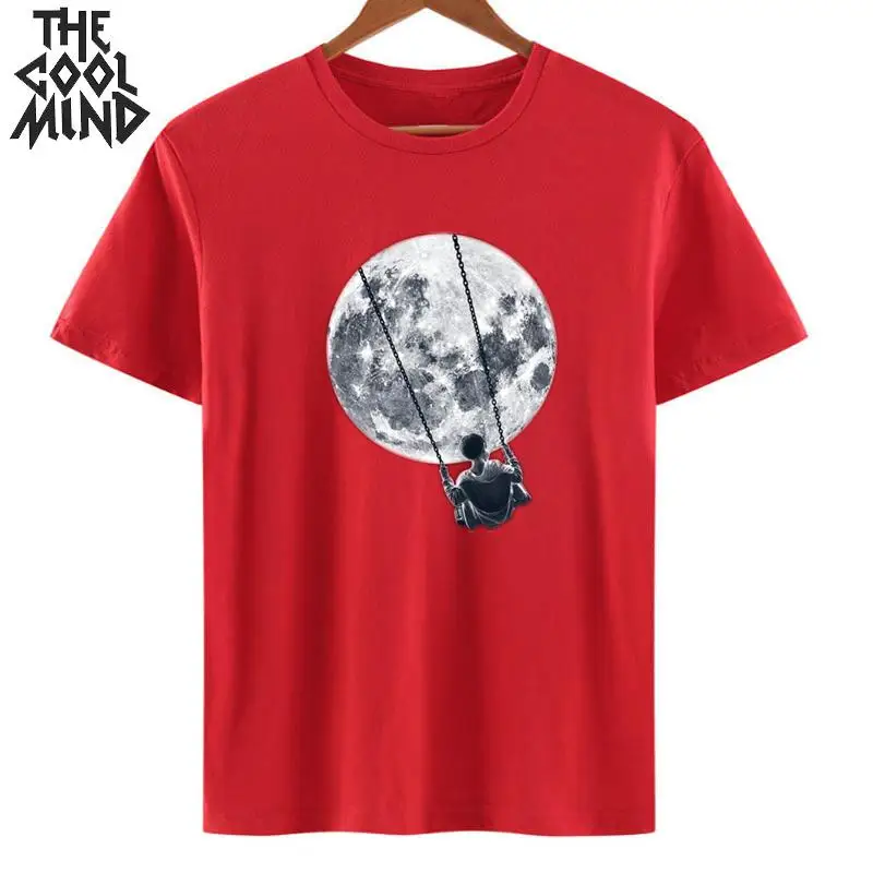 MO0155ZCM-RED COOLMIND, хлопок, короткий рукав, летняя, свободная, крутая, с принтом, женская футболка, повседневная, с круглым вырезом, женская футболка с круглым вырезом, женские футболки - Цвет: MO0155ZCM-RED