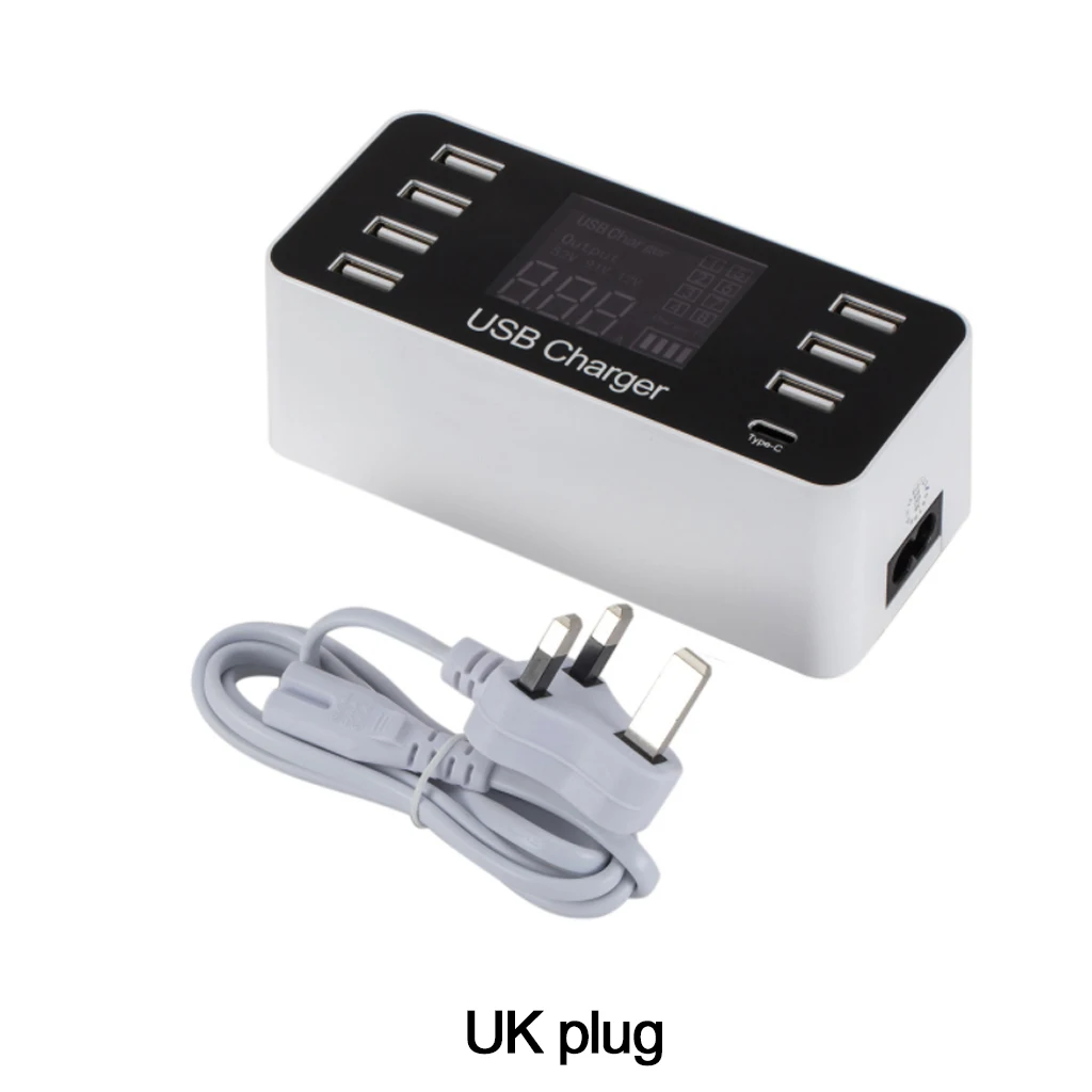 Великобритания 8 портов Смарт usb зарядная станция с ЖК-цифровым дисплеем 40 Вт многопортовое зарядное устройство для смартфонов планшетных ПК AU EU US UK Plug - Тип штекера: Великобритания