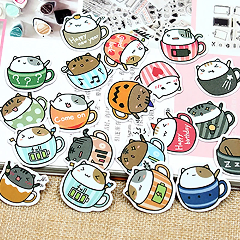 1 шт. Kawaii канцелярские наклейки милый Кофе Кот шаблон Скрапбукинг отправил его