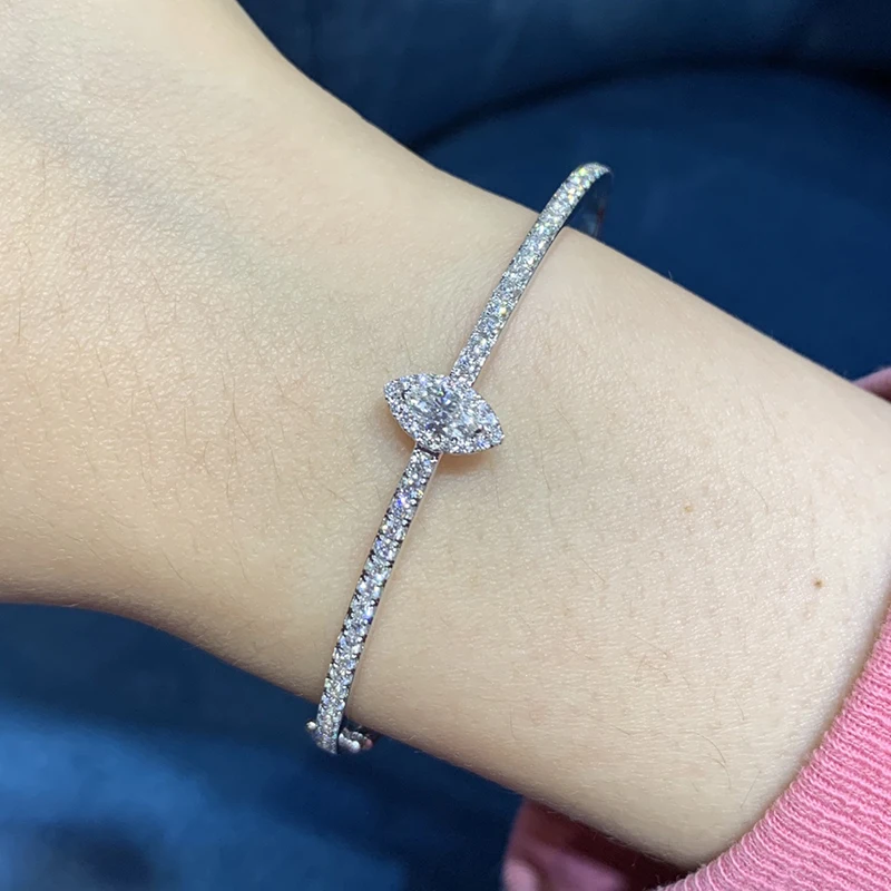 H19db9ab2a8f74ff5acb528df7538bcc7y LUOWEND 100% Real 18K Au750 White Gold Bangle Genuine Natural Diamond Bracelet Luxury Party Jewelry Customize