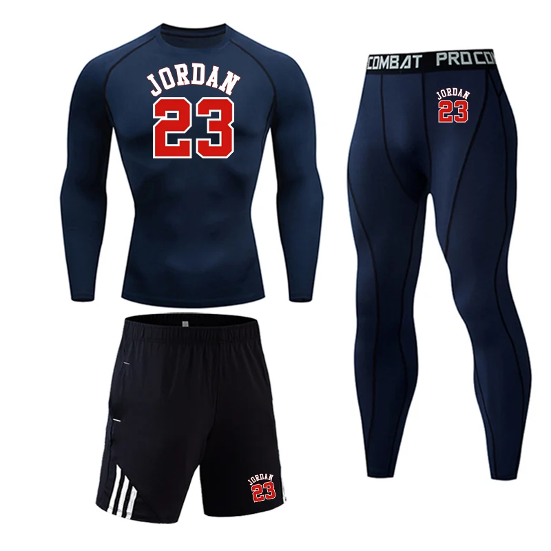 Мужской брендовый комплект одежды Jordan 23 спортивная одежда компрессионный набор Рашгард мужские баскетбольные тренировочные базовые леггинсы футболка колготки 4xl - Цвет: 3 pieces