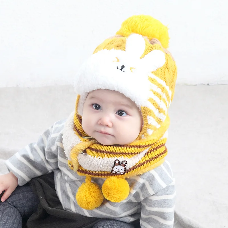

Autumn Winter Hats Toddler Kids Boys Girls Wool Knitted Cap Scarf Baby Hat Animal Print Crochet Child Hat Warm Infant Beanie Cap