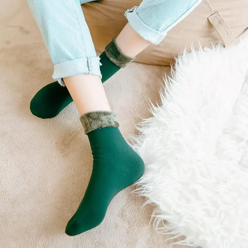 1pair Plus Velvet Thick Snow Floor Cotton Socks Inner Velvet Thickening Soft And Comfortable Skin-friendly Keep Warm Women Socks