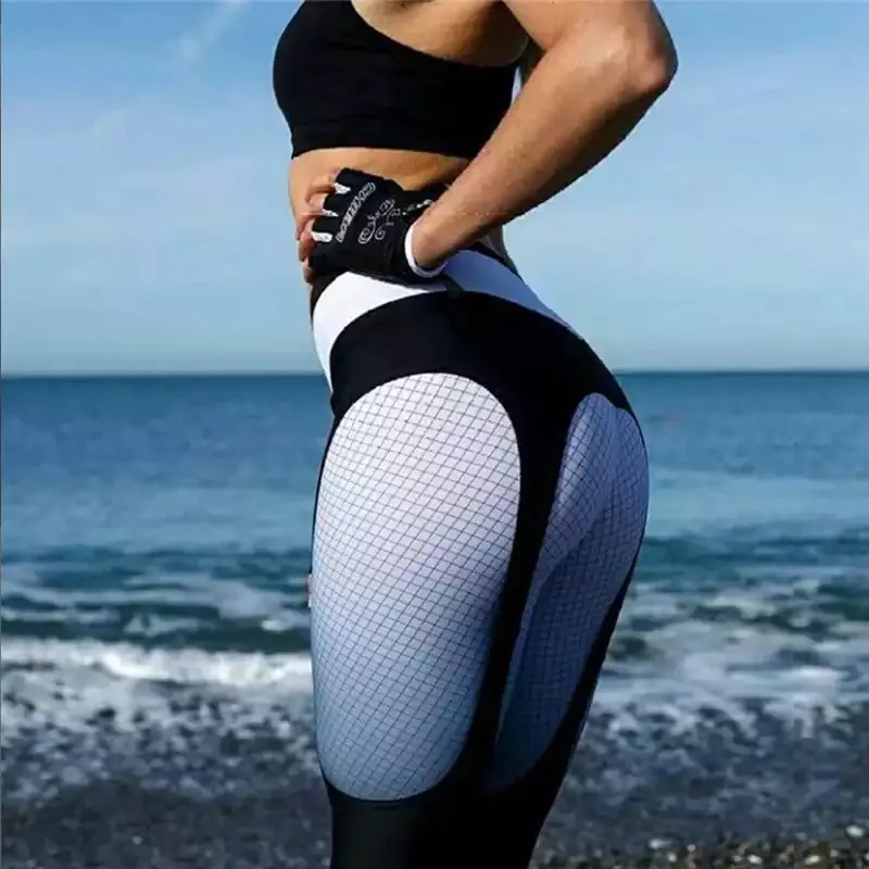 Женские Стрейчевые штаны для йоги с цифровой печатью, штаны для бега, новые Стрейчевые леггинсы с высокой талией, сексуальные тонкие сетчатые спортивные штаны для фитнеса