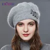 ENJOYFUR Cashmere Beret Hat Female Rabbit Knitted Winter Hats Caps Lady Middle-Aged Cap Fashion Bow-Knot Ball Gorro Warm Hat ► Photo 2/6