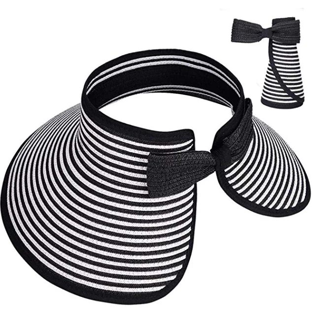 White and black Новинка, весенняя и Летняя женская шляпа, ручная работа, рафия, шляпа от солнца, модная Панама, Свободный Топ, шляпа от солнца, складная и удобная в переноске - Цвет: White and black
