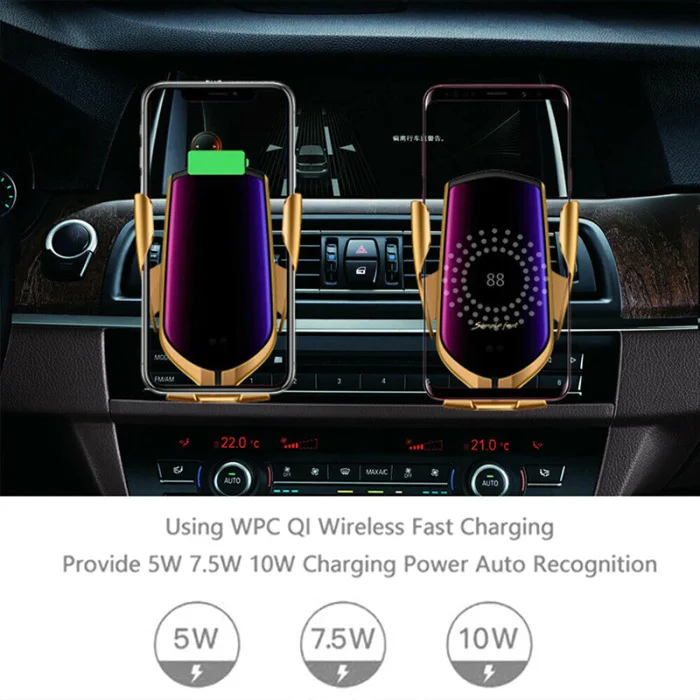 Быстрая зарядка 10 Вт беспроводное автомобильное зарядное устройство S5 автоматическое зажимное крепление держателя телефона в автомобиле Беспроводное зарядное устройство для iPhone huawei samsung