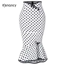 Кэнэнси с узором в горошек, с принтом с юбкой-годе, Для женщин элегантные Винтаж миди-юбка женская Повседневное белые юбки «Русалочий хвост»