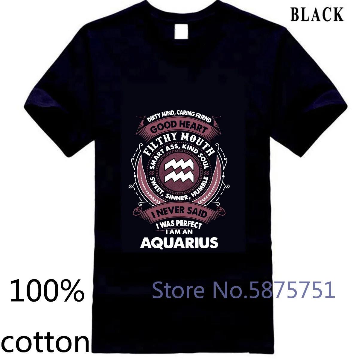 Aquarius Zodiac Signs Never Perfect Slogan Crazy Female Brand Korean Hiphop men's t shirt t-shirt tops tees 100% cotton | Мужская
