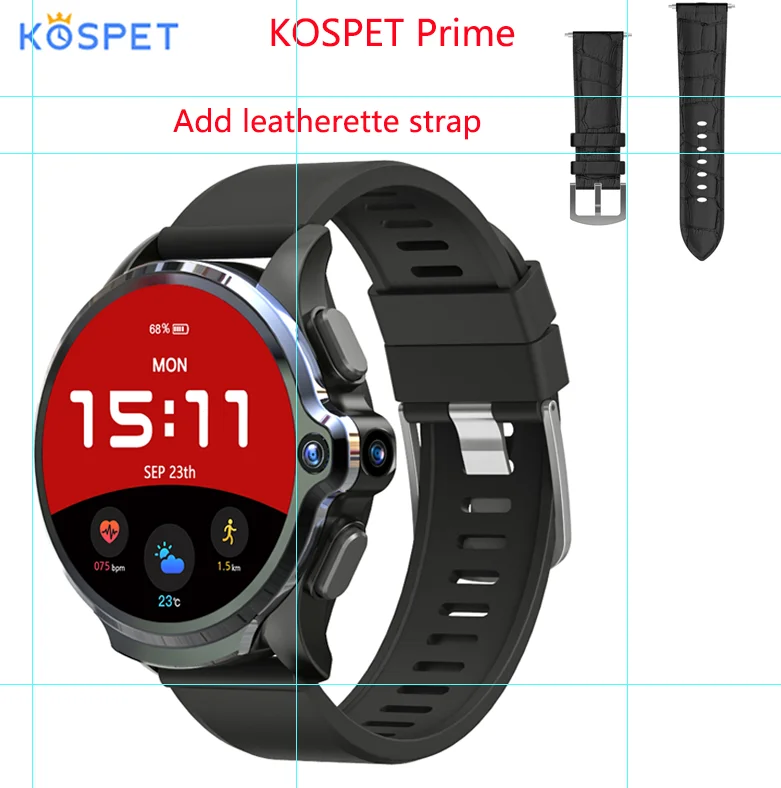 Смарт-часы KOSPET Prime, 4G, телефон, 3 ГБ, 32 ГБ, 1,6 дюймов, экран, двойная камера, 1260 мА/ч, Android, умные часы, Bluetooth, gps, Face ID unclok - Цвет: add leatherette