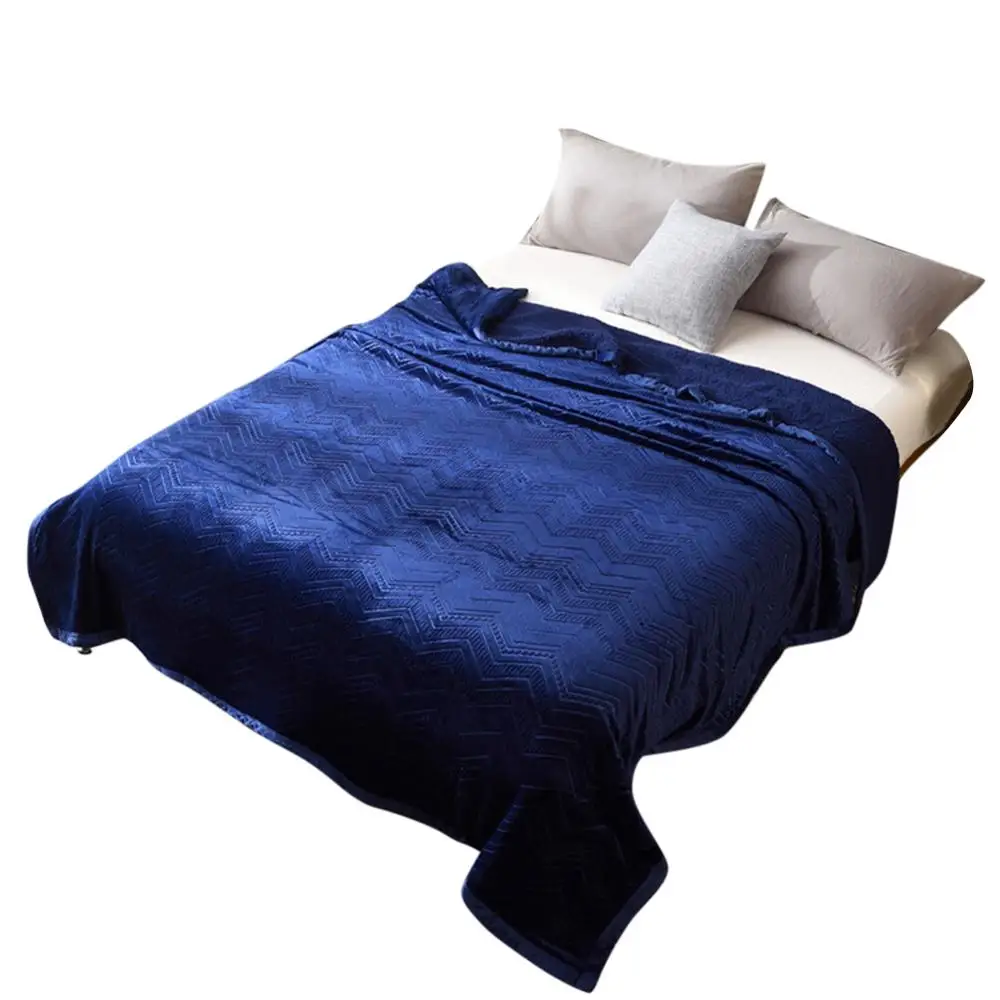 EHOMEBUY Double Layer Embossomed Lamb Blanket Solid Color Soft Bedspread Portable Blankets Keep Warm Car Travel Winter - Цвет: Dark Blue