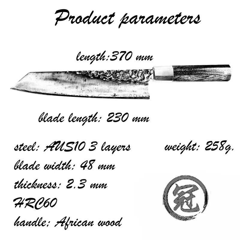 9 дюймов ручной работы поварской нож 3 слоя AUS-10 японской стали Kiritsuke кухонный нож для нарезки мяса рыбы инструменты для приготовления пищи Grandsharp
