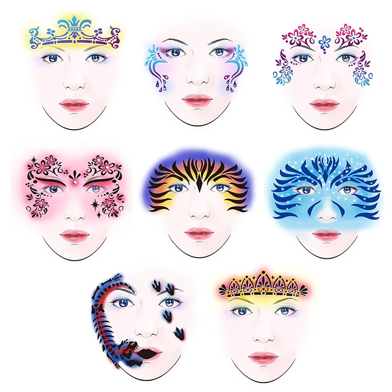 8 styles stencil body paint facial makeup template drawing tattoo design tool reusable face paint airbrush glitter tattoo body paint aliexpress