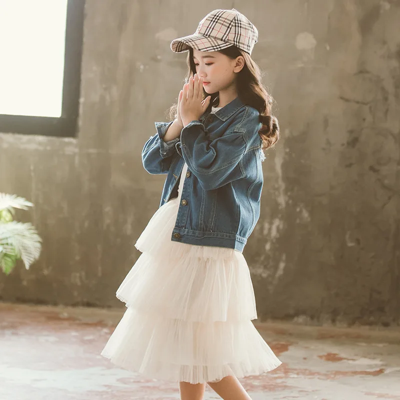 Fashion Girls Spring Autumn Jeans Jacket Long Sleeve Denim Jacket Coat Child Fashion Street Wear Outwear 4-13 Years Tops Clothes