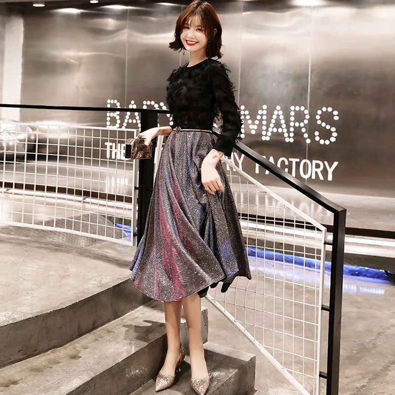 Plus Size Prom Dress New Bling Black Sliver Dresses Women Party Night Customized O-neck 2019 Short A-line Vestidos De Gala E431 Plus Size Prom Dress New Bling Black Sliver Dresses Women Party Night Customized O-neck 2019 Short A-line Vestidos De Gala E431