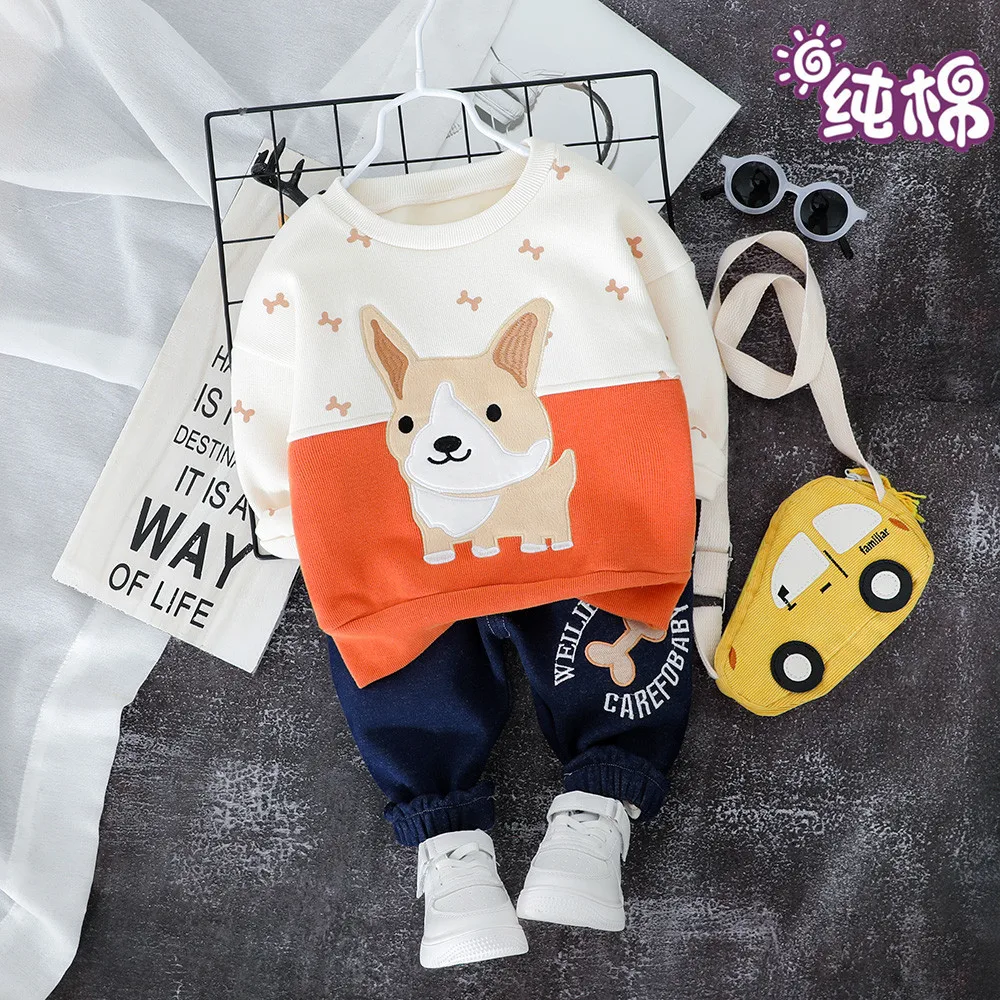 

Early Winter CHILDREN'S Suit Childrenswear Autumn And Winter 2019 New Style Korean-style plus Velvet Cartoon Puppy CHILDREN'S Cl