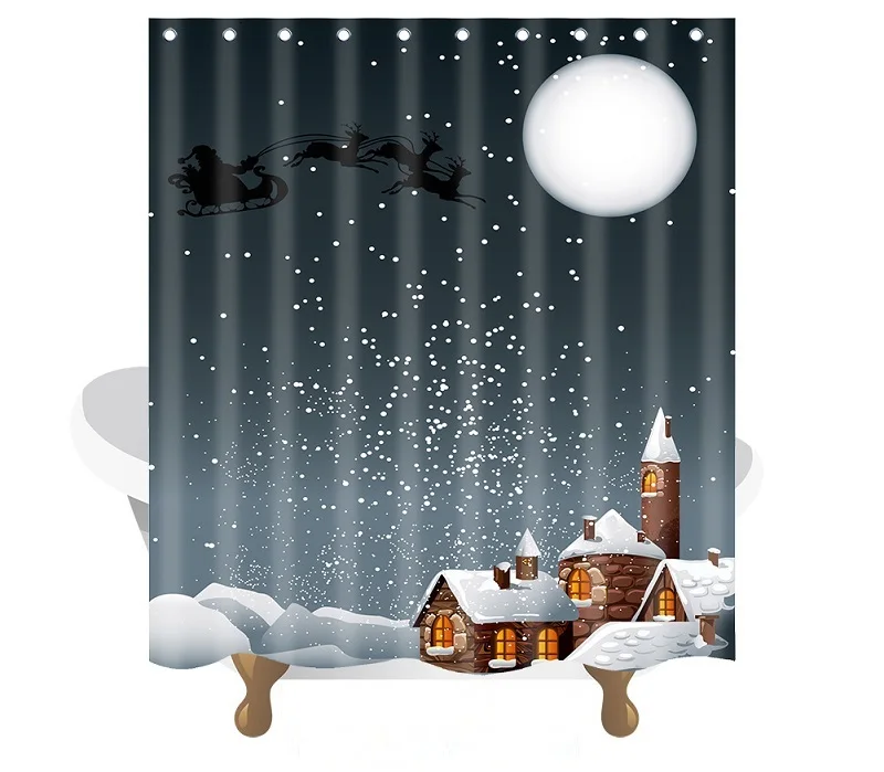 Grey Curtain150x180 Веселый Рождественский коврик для ванной Санта-Клаус водонепроницаемый Душ занавес рождественские украшения для дома Подарочное Рождественское украшение - Цвет: Grey Curtain150x180