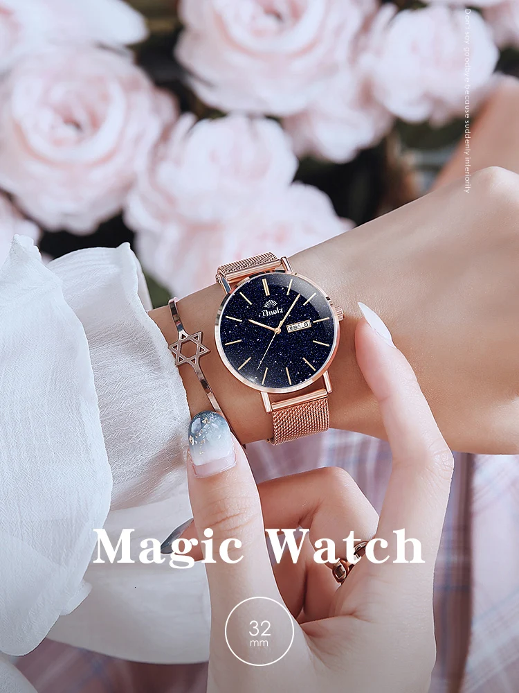 

Wrist Watch Woman Ins Wind Concise Temperament Starry Sky Baby's Breath Student Waterproof 2019 Ma'am