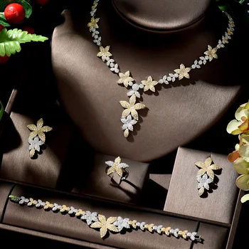 

HIBRIDE Dubai Gold Jewelry Sets for Women Earrings and Necklace Set Leaf Design Wedding Accessories Bride ensemble bijoux N-903