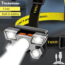 

Powerful led headlamp USB Rechargeable Head Lamp Built in Battery 5 LED Headlight Head flashlight Waterproof Head Torch