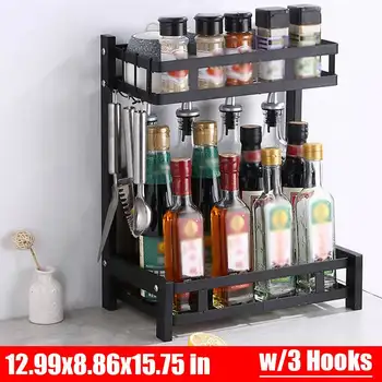 

2Layers Kitchen Organizer Storage Spice Racks Stainless steel Shelves Utensil Spoon Hanger Hook Kitchen Accessories Supplies
