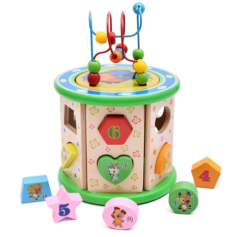 

Three-dimensional wooden Building blocks Intelligence around the Pearl shape Multi-function Souptoys Geometric Pairing