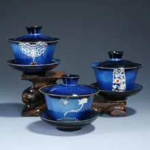 Чайная чаша с крышкой, керамический гайвань, кунг-фу, чайный набор, ручная работа, три чаши, чайная чаша, сменный чайник