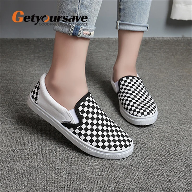 Sneakers Flats-Shoes Canvas Checkerboard Getyoursave Female Slip-On Summer Women Walking-Sports