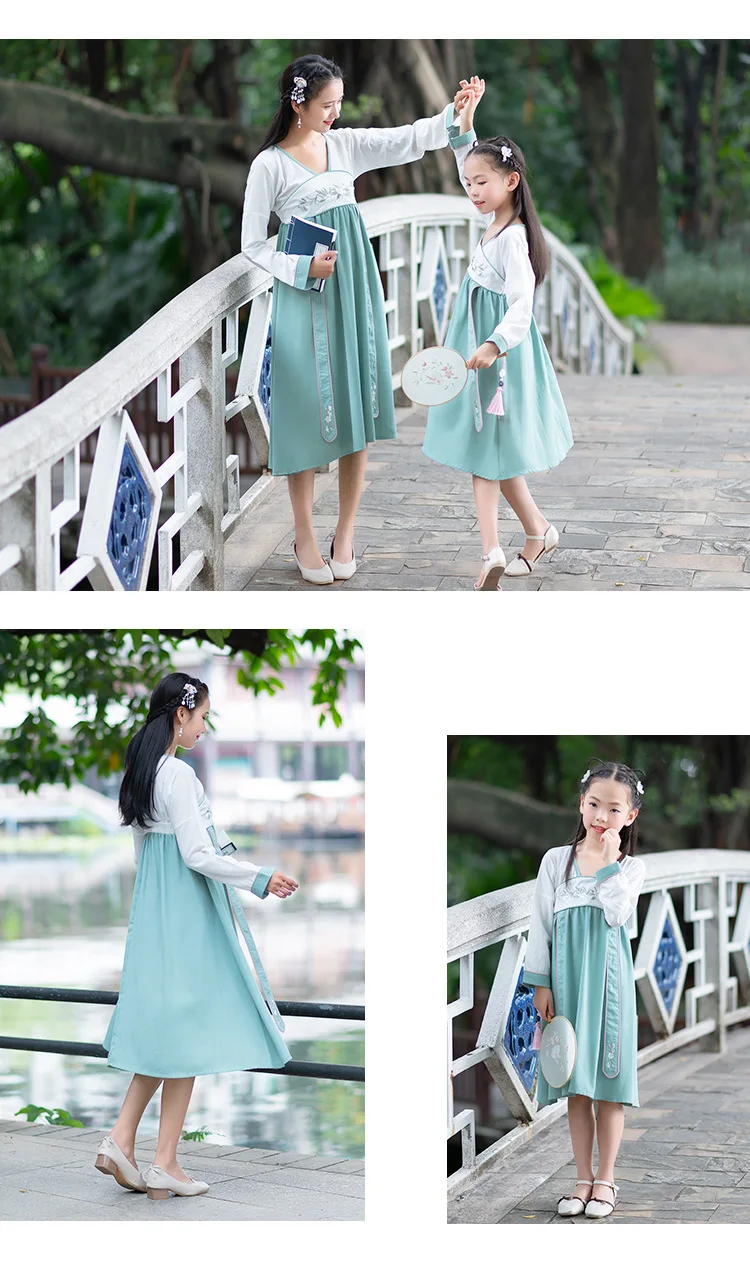 Hanfu/Элегантные вечерние платья для мамы и дочки; сезон весна-лето; платье для мамы и дочки; одежда для родителей и детей; Семейные комплекты; пижамы