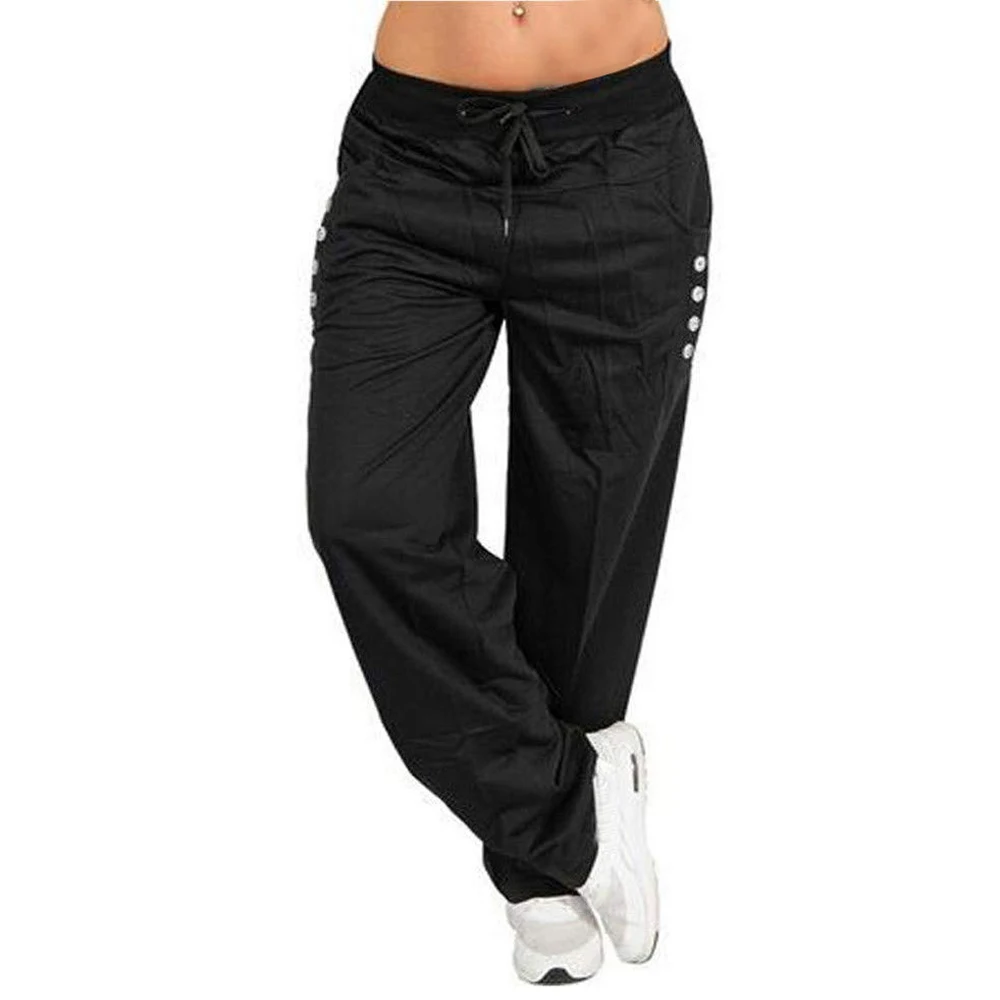 Sfit New Women Casual Loose Pants Sport Workout Trousers Fashion Pants Sportswear Fitness Drawstring Trousers Plus Size 5XL - Color: Black