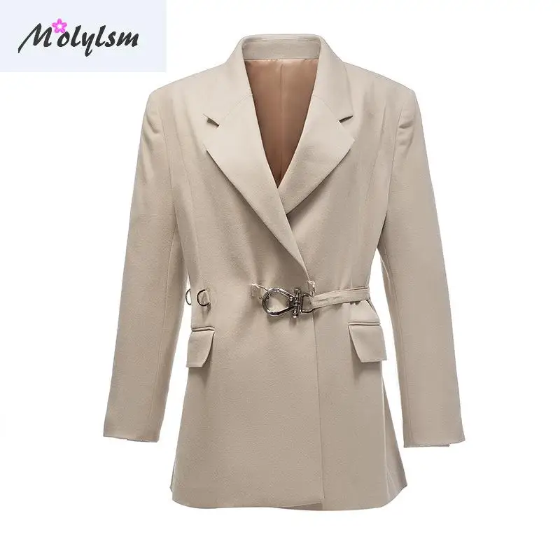 New Windbreaker In Autumn And Winter 2020 Retro Suit Belt Slim Veste Femme White Blazer Women